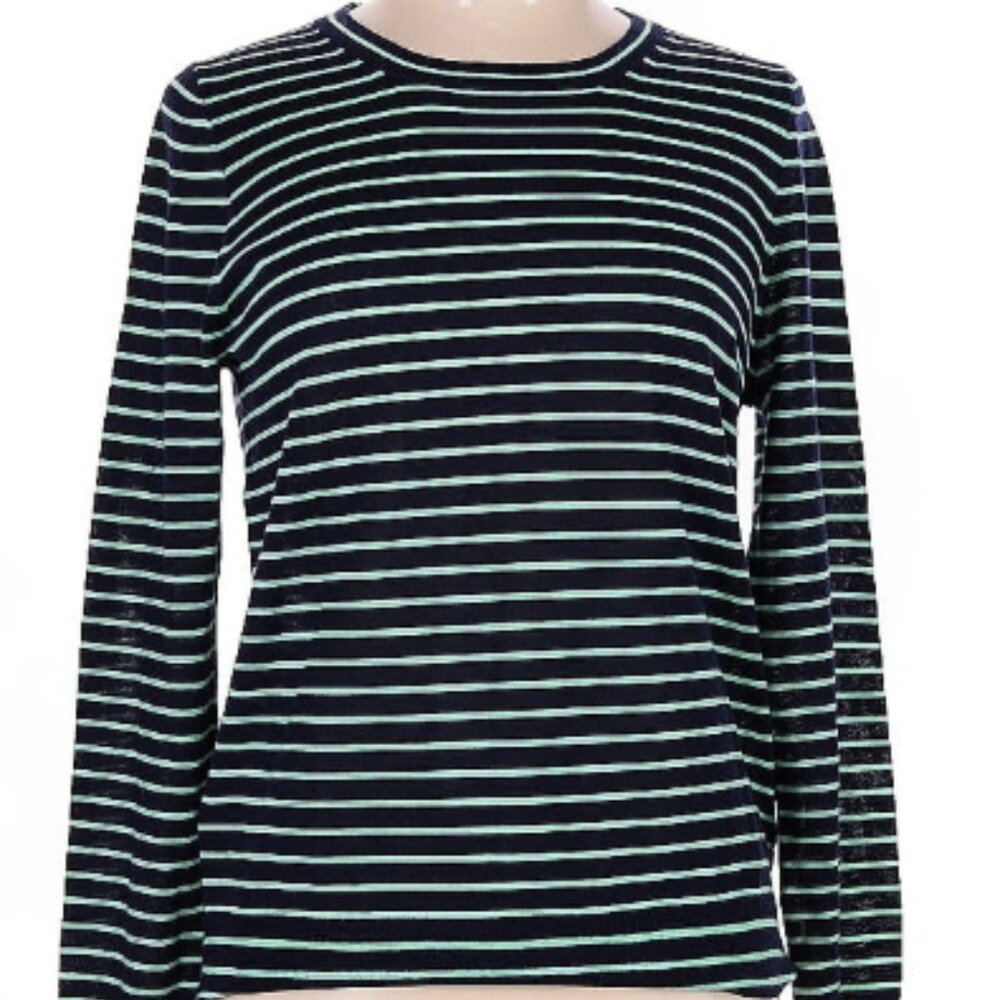 J. Crew - Italian Cashmere - crewneck sweater - mint and navy - size L